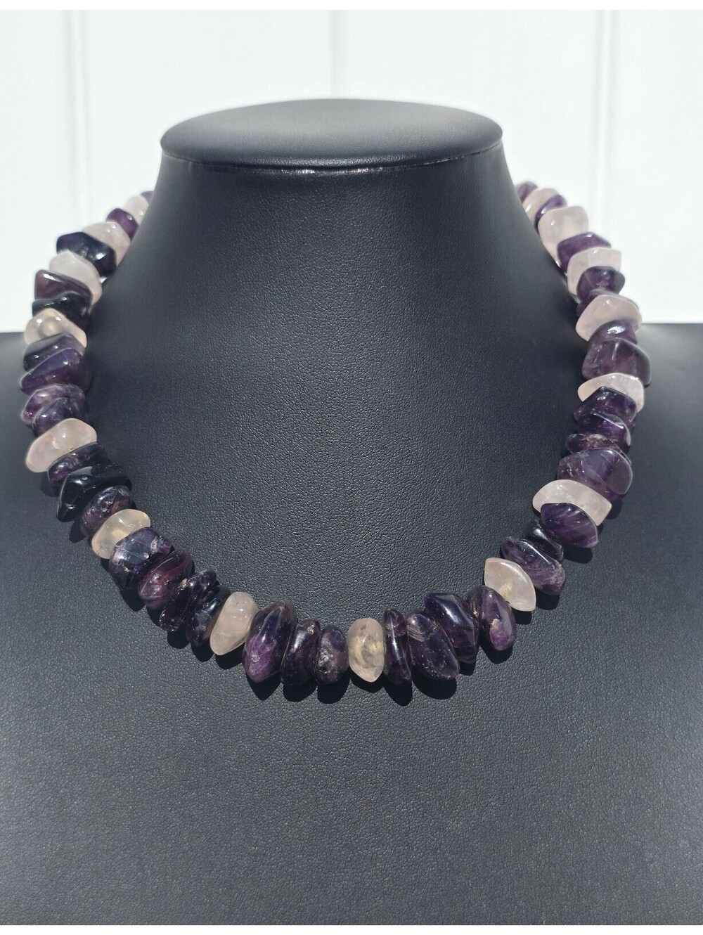 Vintage Italian Amethyst & Quartz Necklace, Chunky Purple Gemstone Jewelry